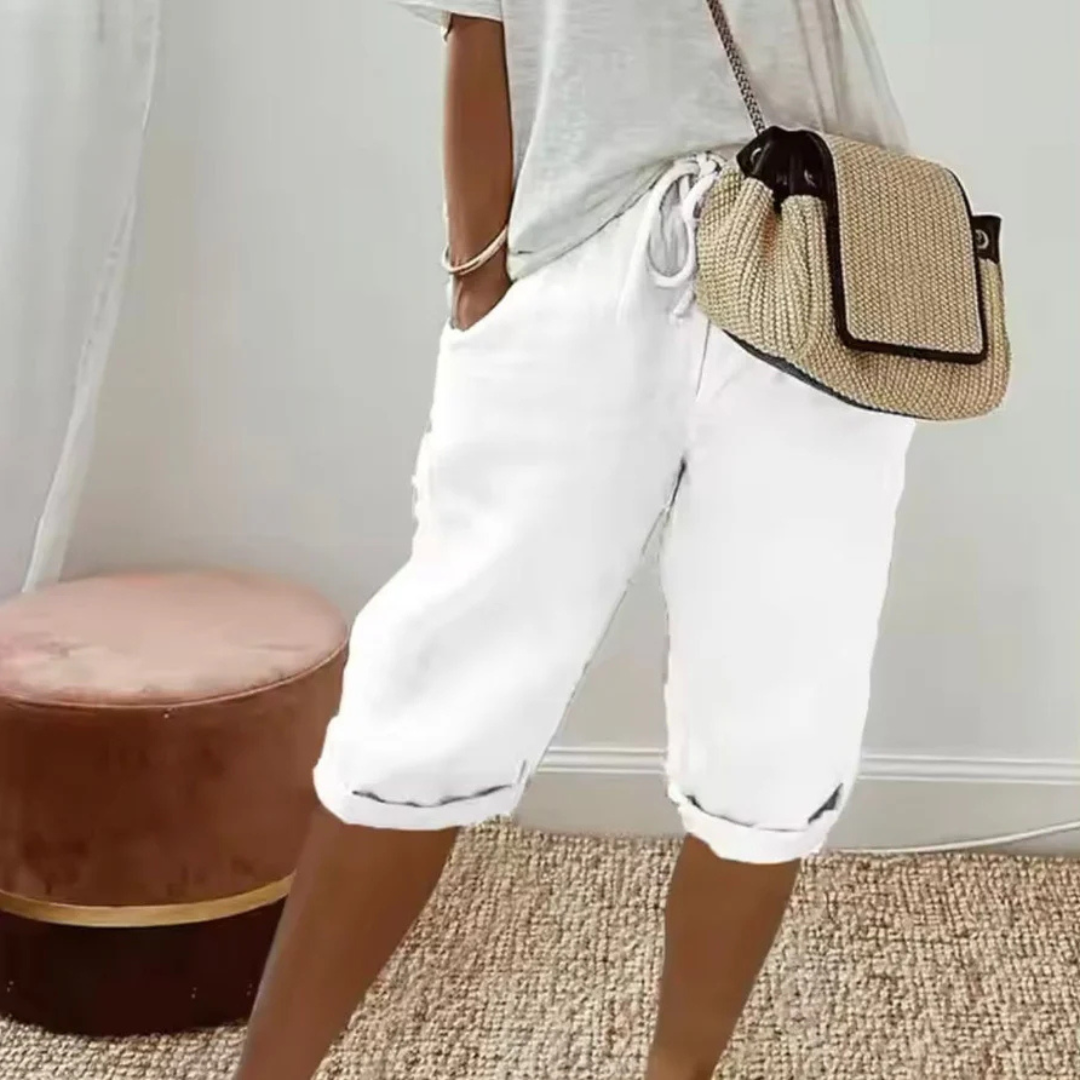 Linen Blend Capri Pants with Drawstring Waist Lightweight Summer Fit