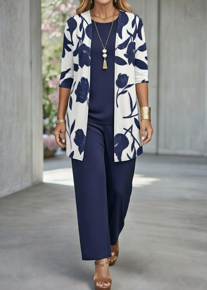 Women’s Cardigan and Pants Set Printed Knit Casual Comfort Fit