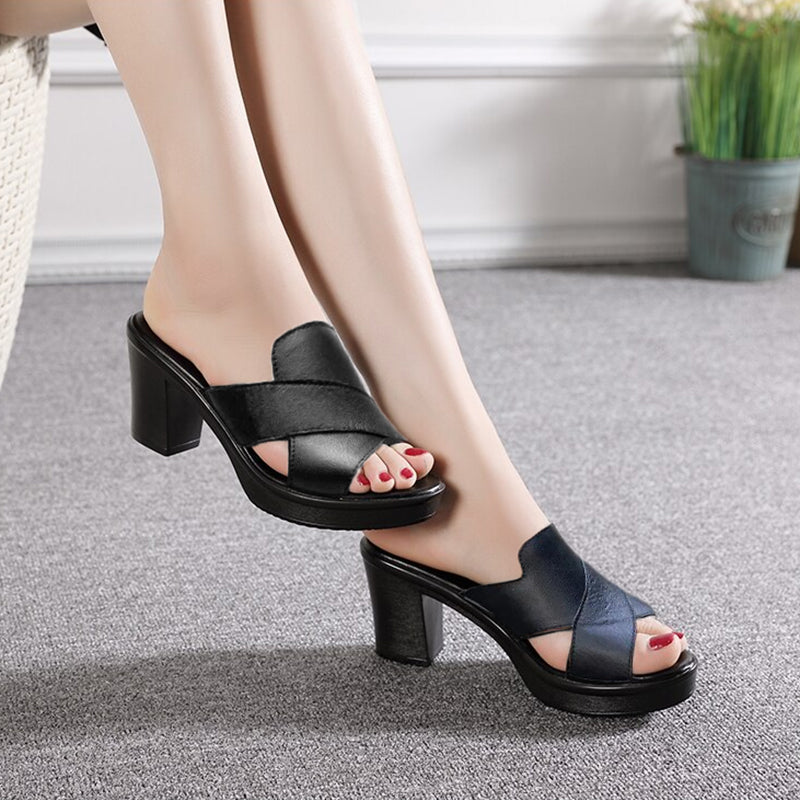 Orthopedic Sandals with Cushioned Sole and Stable Block Heel
