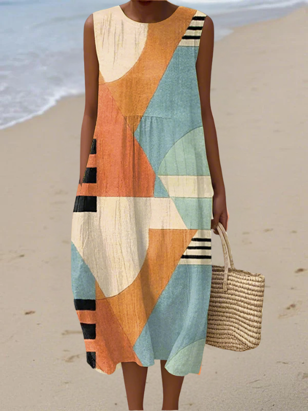 Geometric Midi Dress with Relaxed Fit