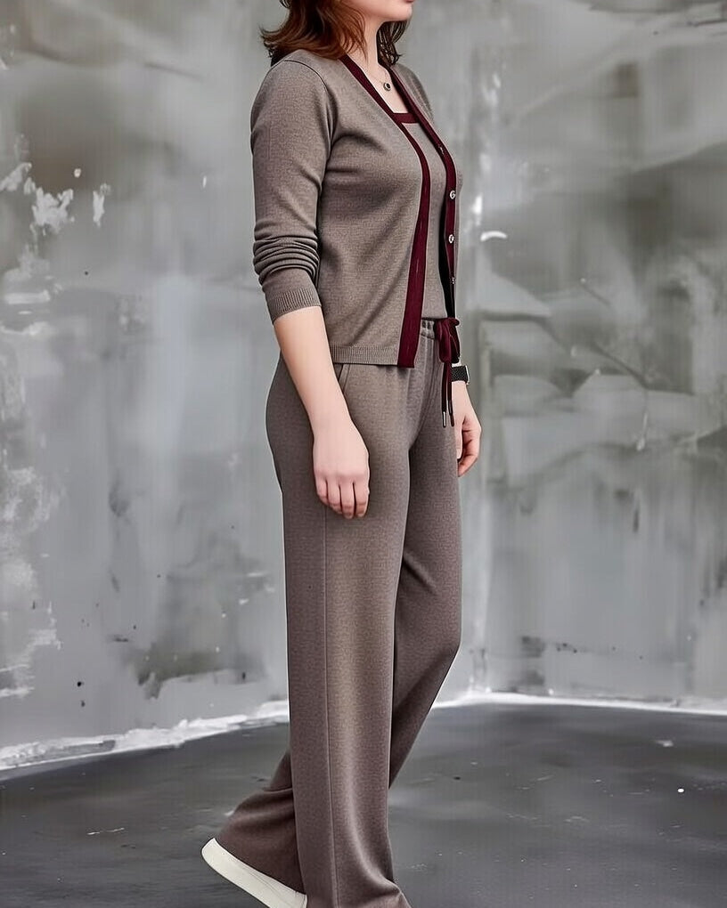 Women’s Comfortable Three Piece Knit Lounge Set Wide Leg