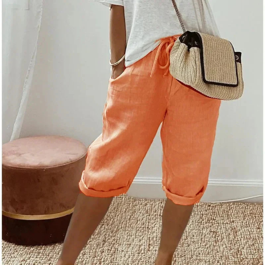Linen Blend Capri Pants with Drawstring Waist Lightweight Summer Fit