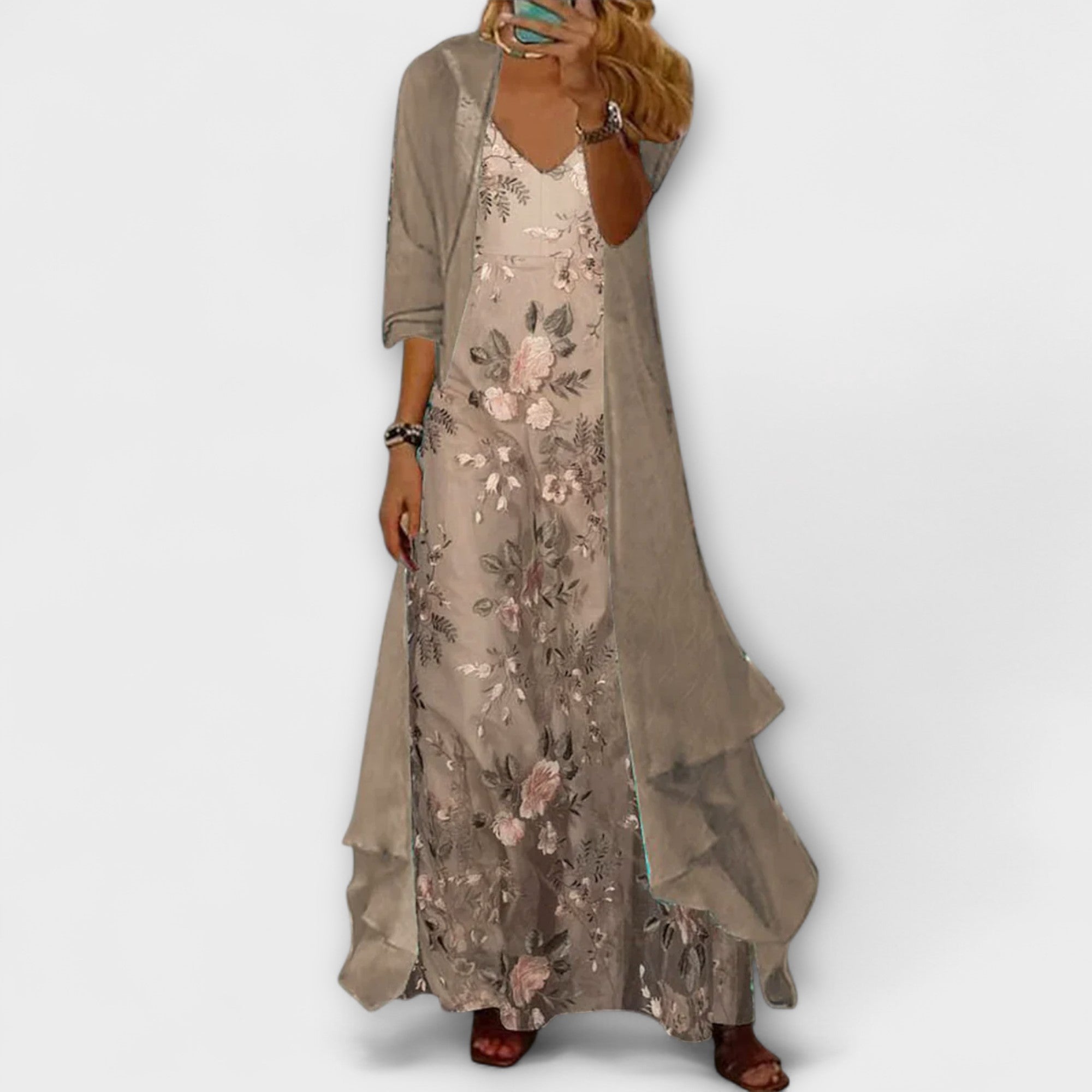 Elegant Maxi Dress Two-Piece Set with Lightweight Layering Design