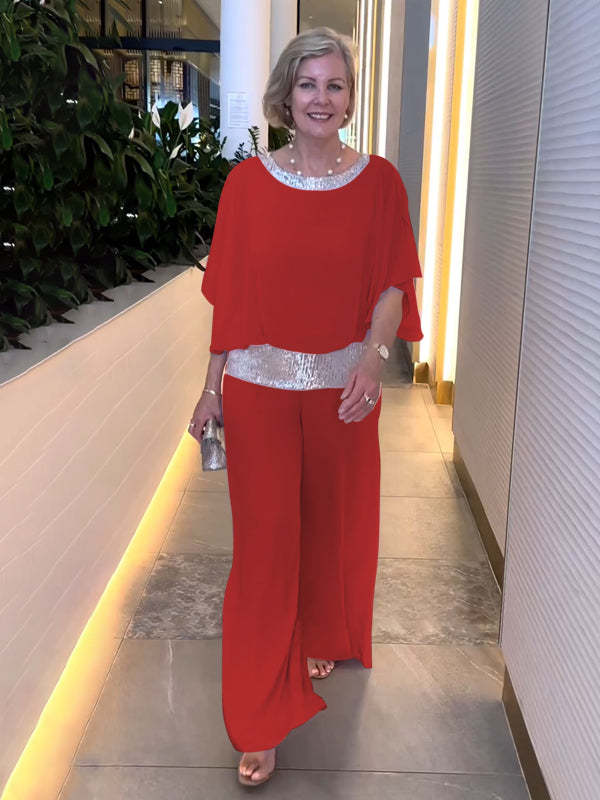 Elegant Two Piece Set Wide Leg Pants and Loose Top Evening Outfit