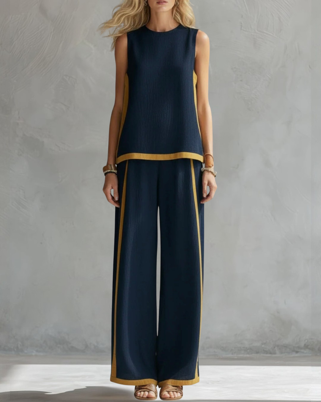 Two Piece Set Sleeveless Top Wide Leg Pants Relaxed Fit Comfortable Outfit