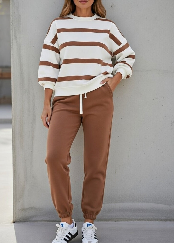 Women’s Two Piece Lounge Set Striped Top Relaxed Fit