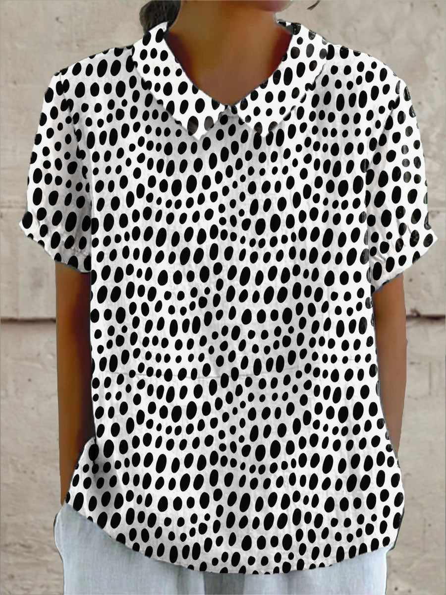 Polka Dot Blouse with Short Sleeves and Lightweight Comfortable Fit