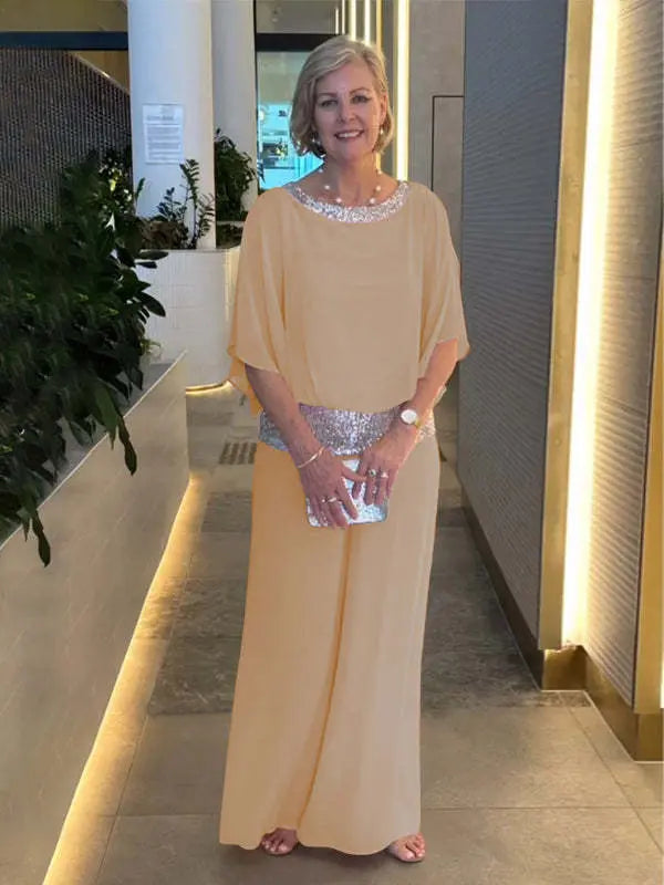 Elegant Two Piece Set Wide Leg Pants and Loose Top Evening Outfit