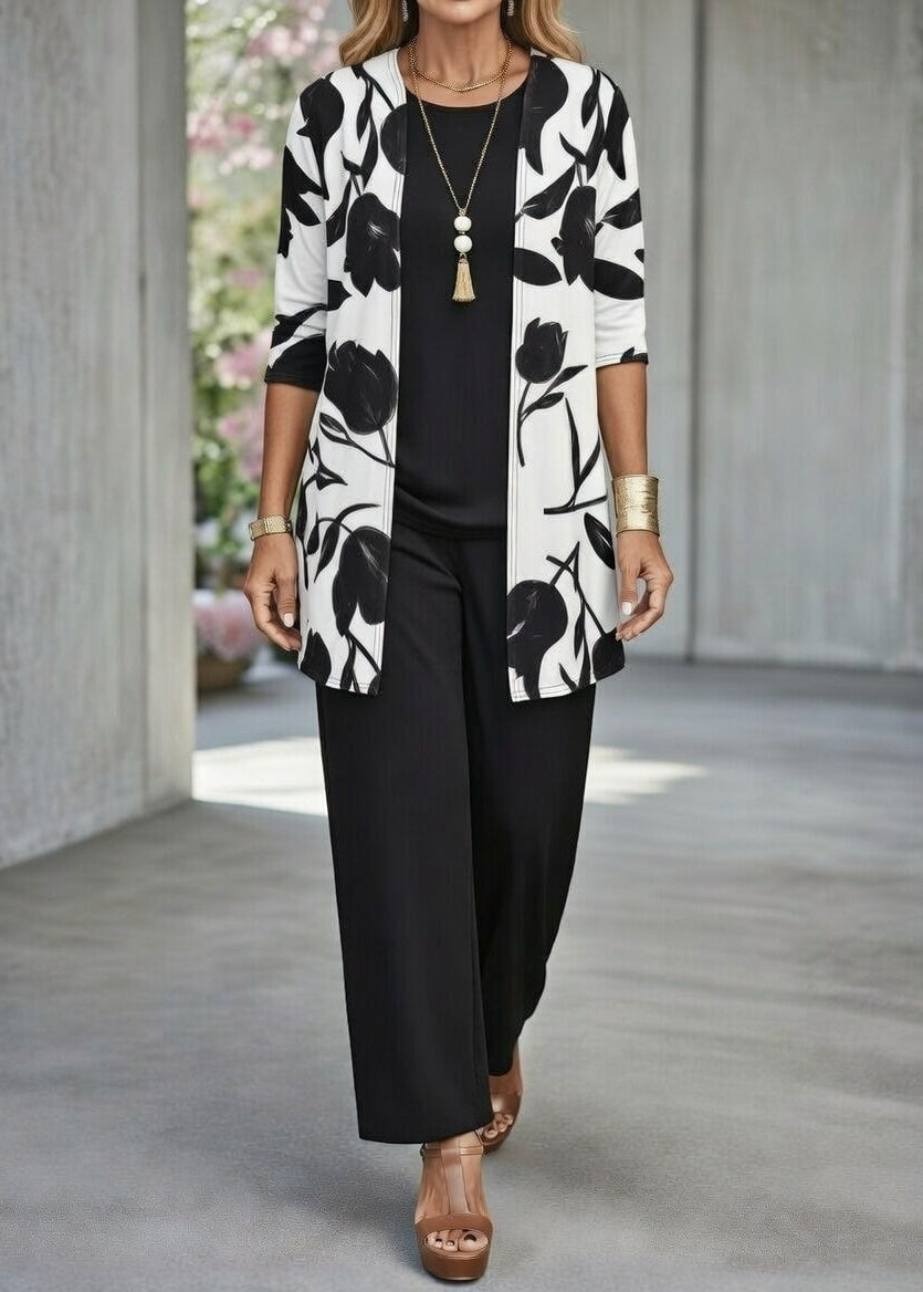 Women’s Cardigan and Pants Set Printed Knit Casual Comfort Fit