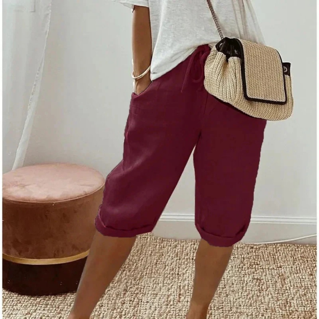 Linen Blend Capri Pants with Drawstring Waist Lightweight Summer Fit