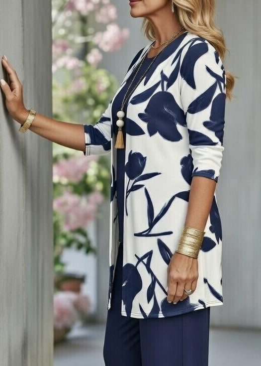 Women’s Cardigan and Pants Set Printed Knit Casual Comfort Fit