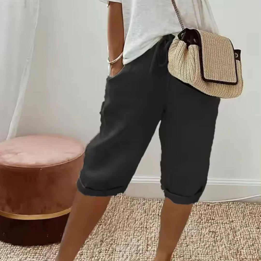 Linen Blend Capri Pants with Drawstring Waist Lightweight Summer Fit