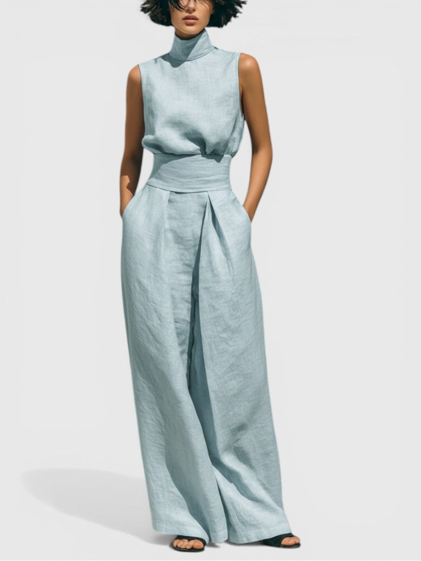 Sleeveless Two Piece Set with Wide Leg Pants and Relaxed Fit