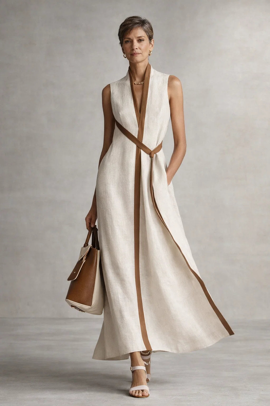 Linen Wrap Maxi Dress Lightweight Easy Fit