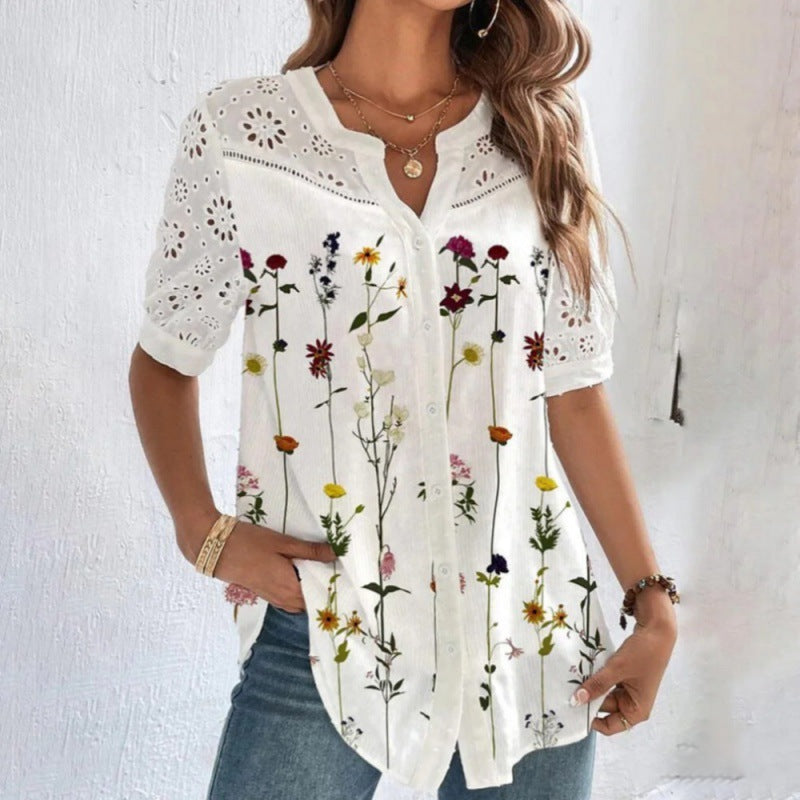 Lace Detail Blouse with Soft Floral Print
