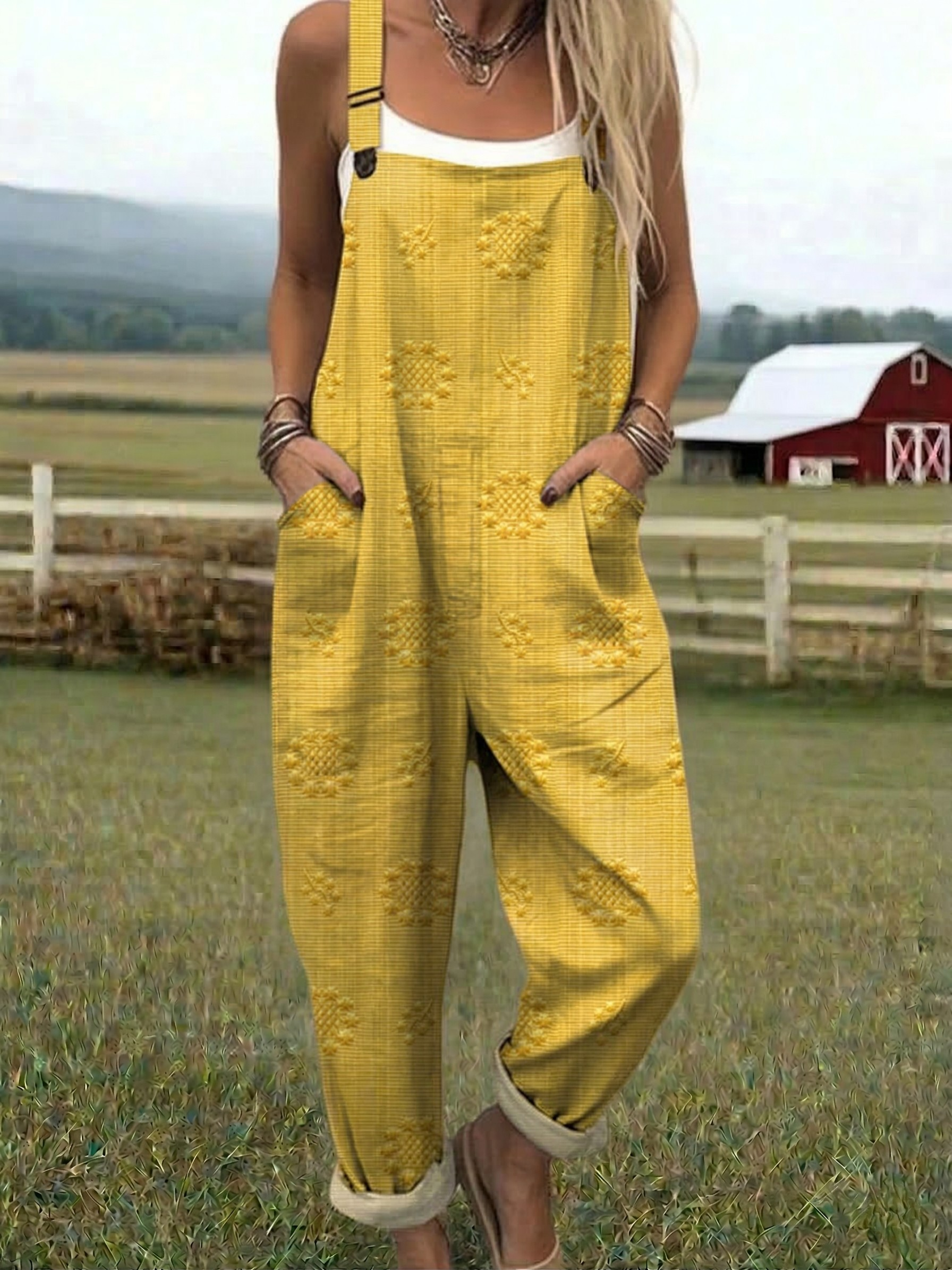 Relaxed Pattern Jumpsuit with Adjustable Straps and Breathable Lightweight Fabric