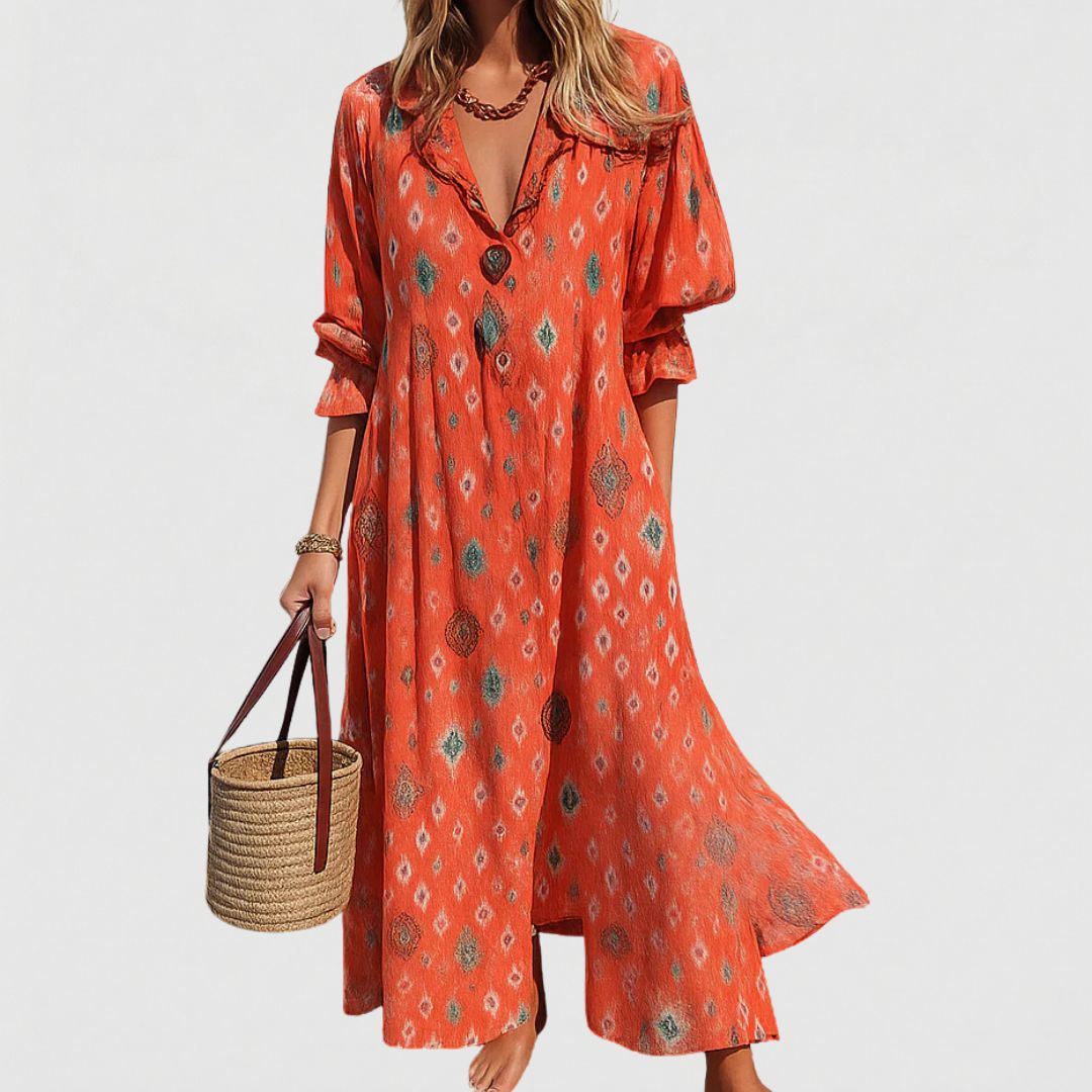 Boho Maxi Dress with Button Front and Lightweight Relaxed Fit