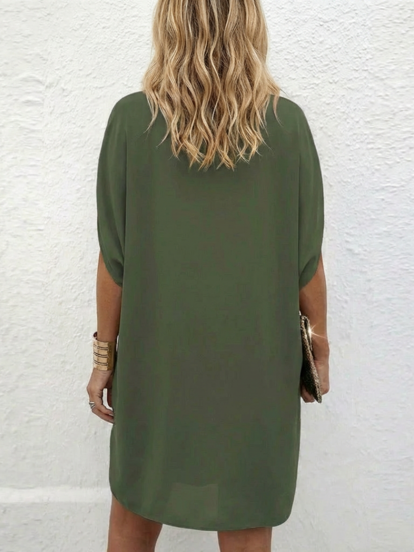 Shift Dress with V-Neck and Relaxed Lightweight Fit