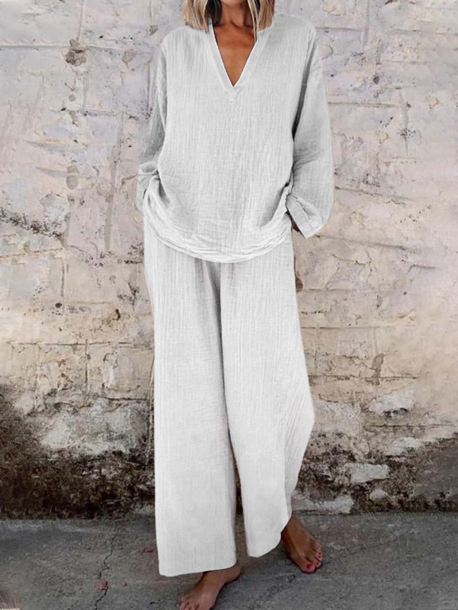 Women’s Linen Two Piece Set Breathable Comfort Loose Fit Elegant