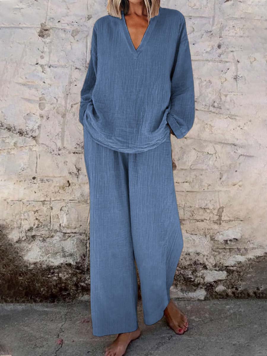 Women’s Linen Two Piece Set Breathable Comfort Loose Fit Elegant