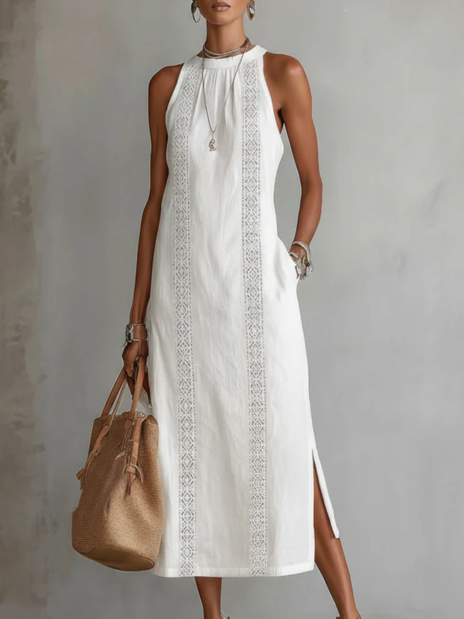 Linen Midi Dress Lightweight Breathable Easy Fit Women Summer Wear