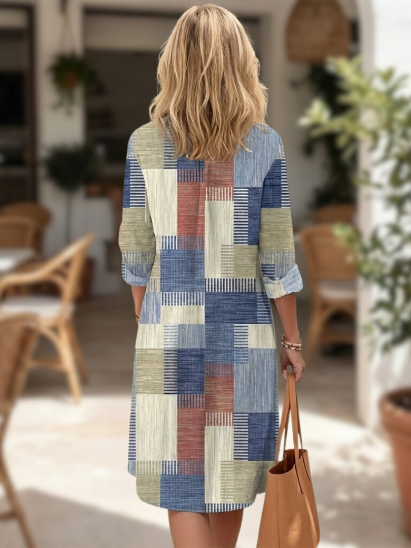 Patchwork Dress with Relaxed Fit and Breathable Lightweight Fabric