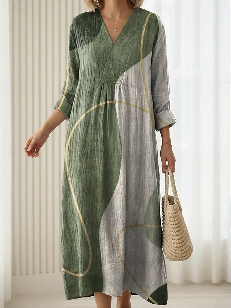 Relaxed Midi Dress with Breathable Fabric and Functional Pockets