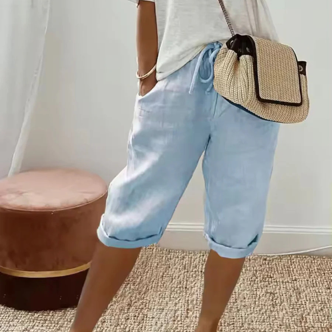 Linen Blend Capri Pants with Drawstring Waist Lightweight Summer Fit