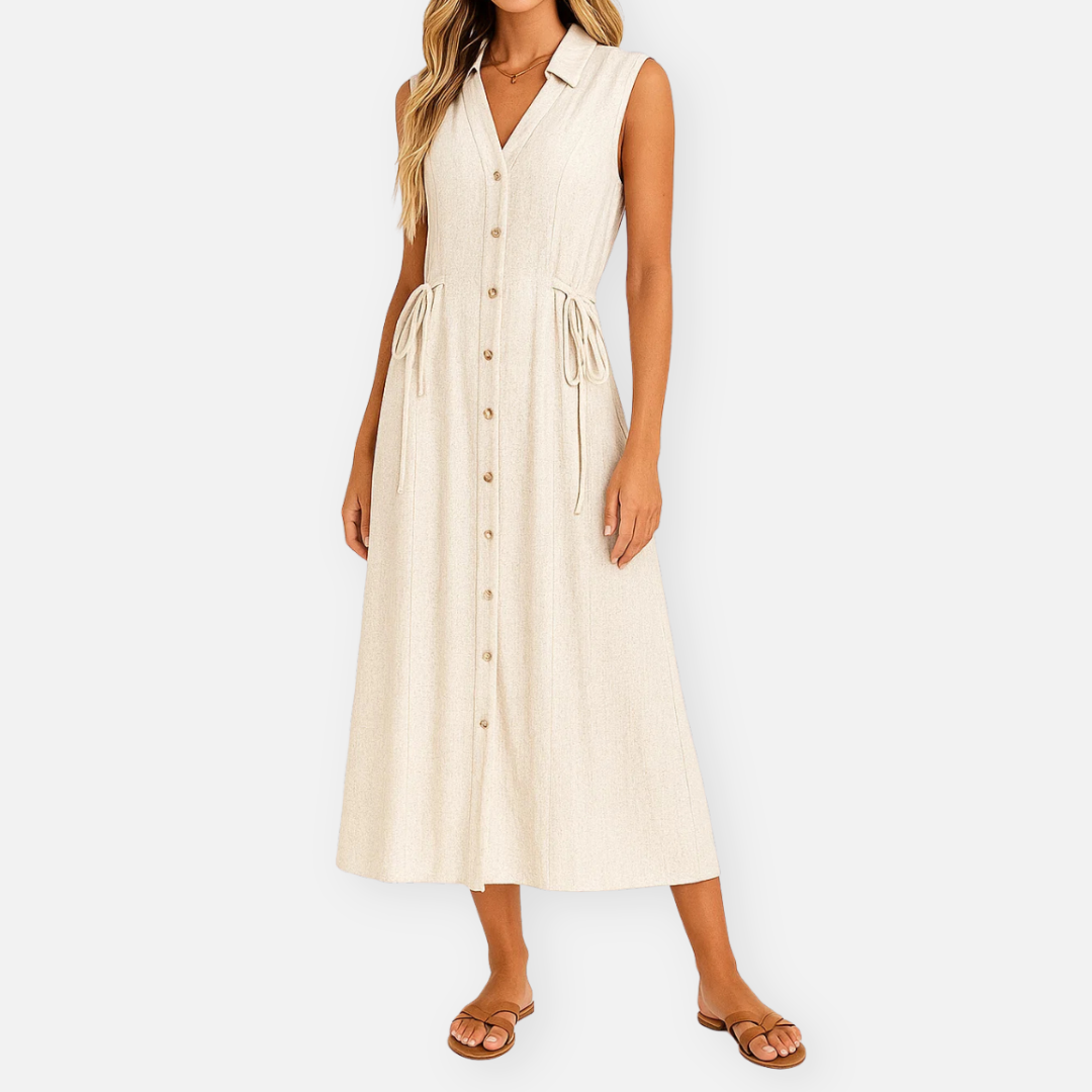 Bellanoa | Women’s Sleeveless White Linen Maxi Dress