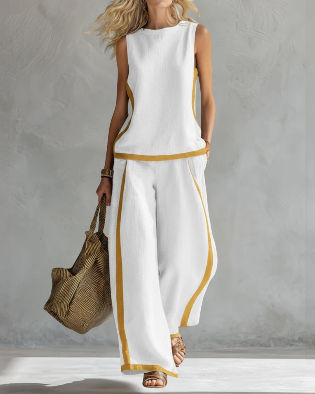 Two Piece Set Sleeveless Top Wide Leg Pants Relaxed Fit Comfortable Outfit