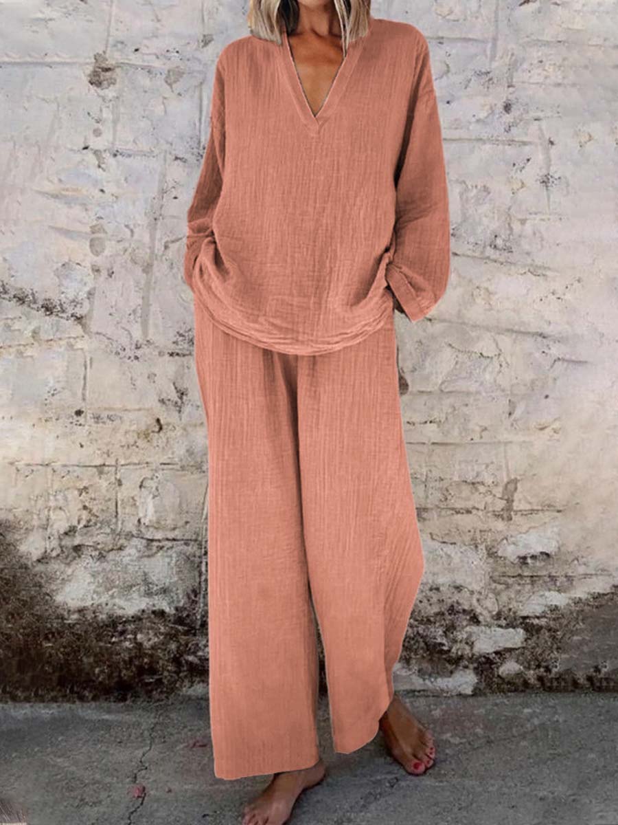 Women’s Linen Two Piece Set Breathable Comfort Loose Fit Elegant