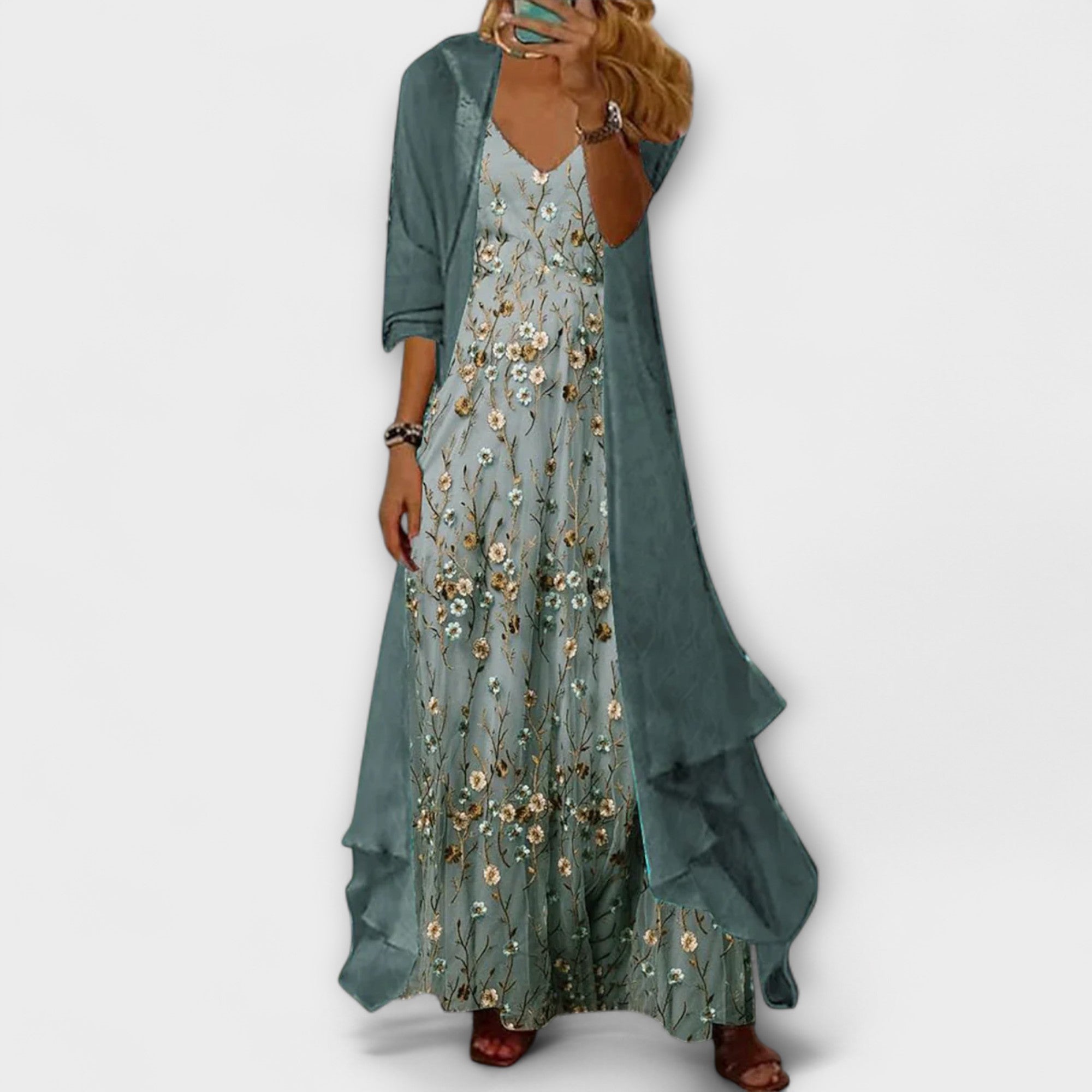 Elegant Maxi Dress Two-Piece Set with Lightweight Layering Design