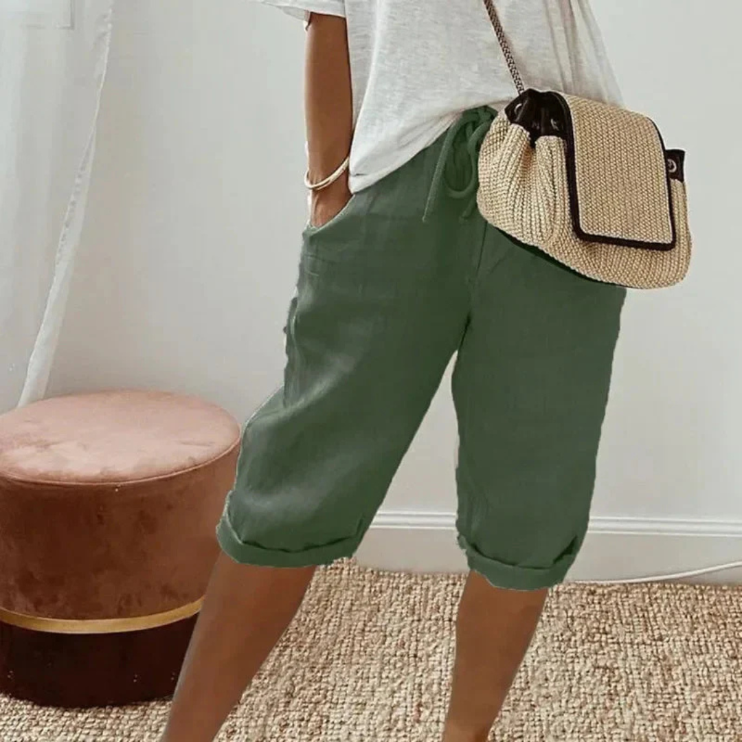 Linen Blend Capri Pants with Drawstring Waist Lightweight Summer Fit