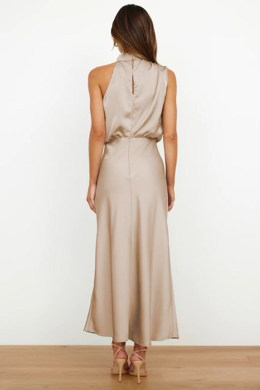 Draped Maxi Dress with High Neck and Flowing Fit