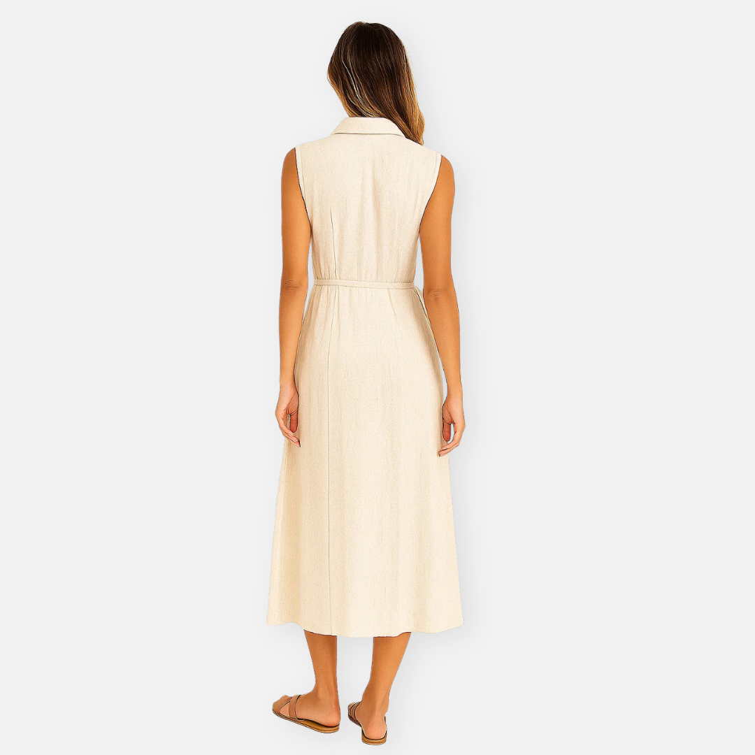 Bellanoa | Women’s Sleeveless White Linen Maxi Dress