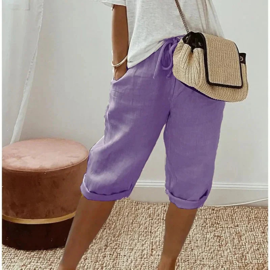 Linen Blend Capri Pants with Drawstring Waist Lightweight Summer Fit