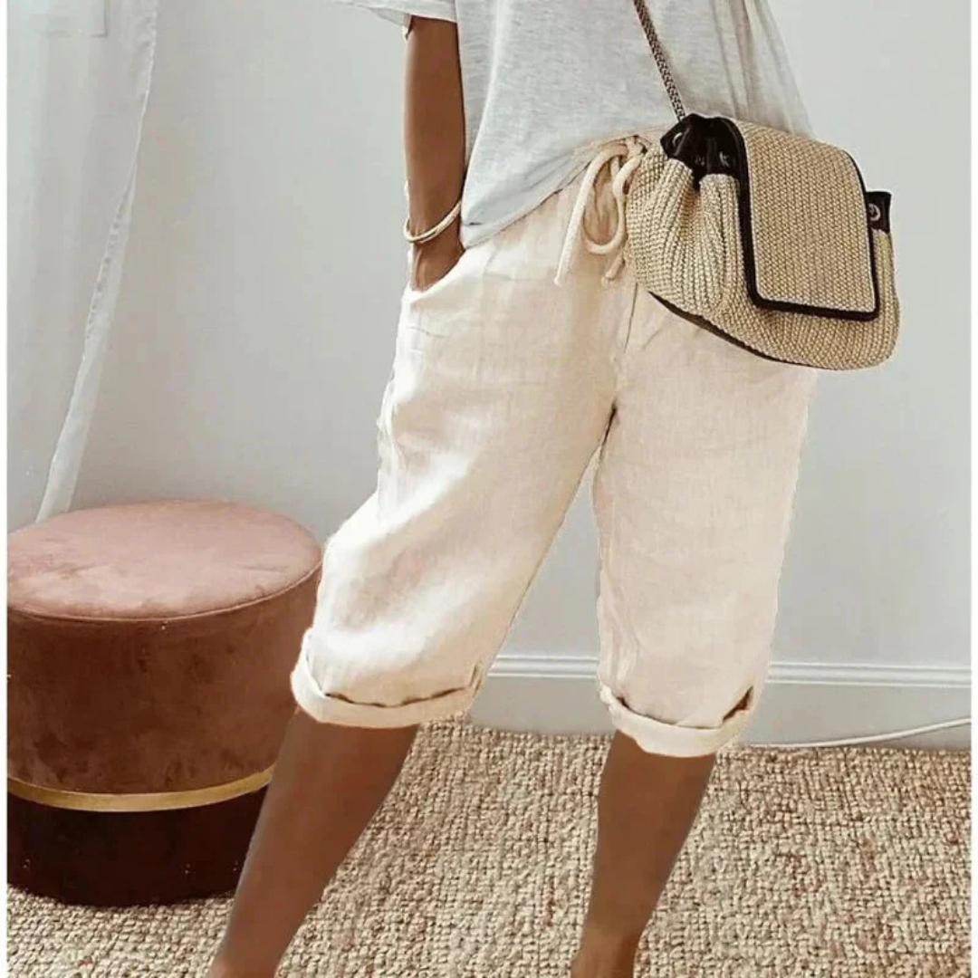 Linen Blend Capri Pants with Drawstring Waist Lightweight Summer Fit