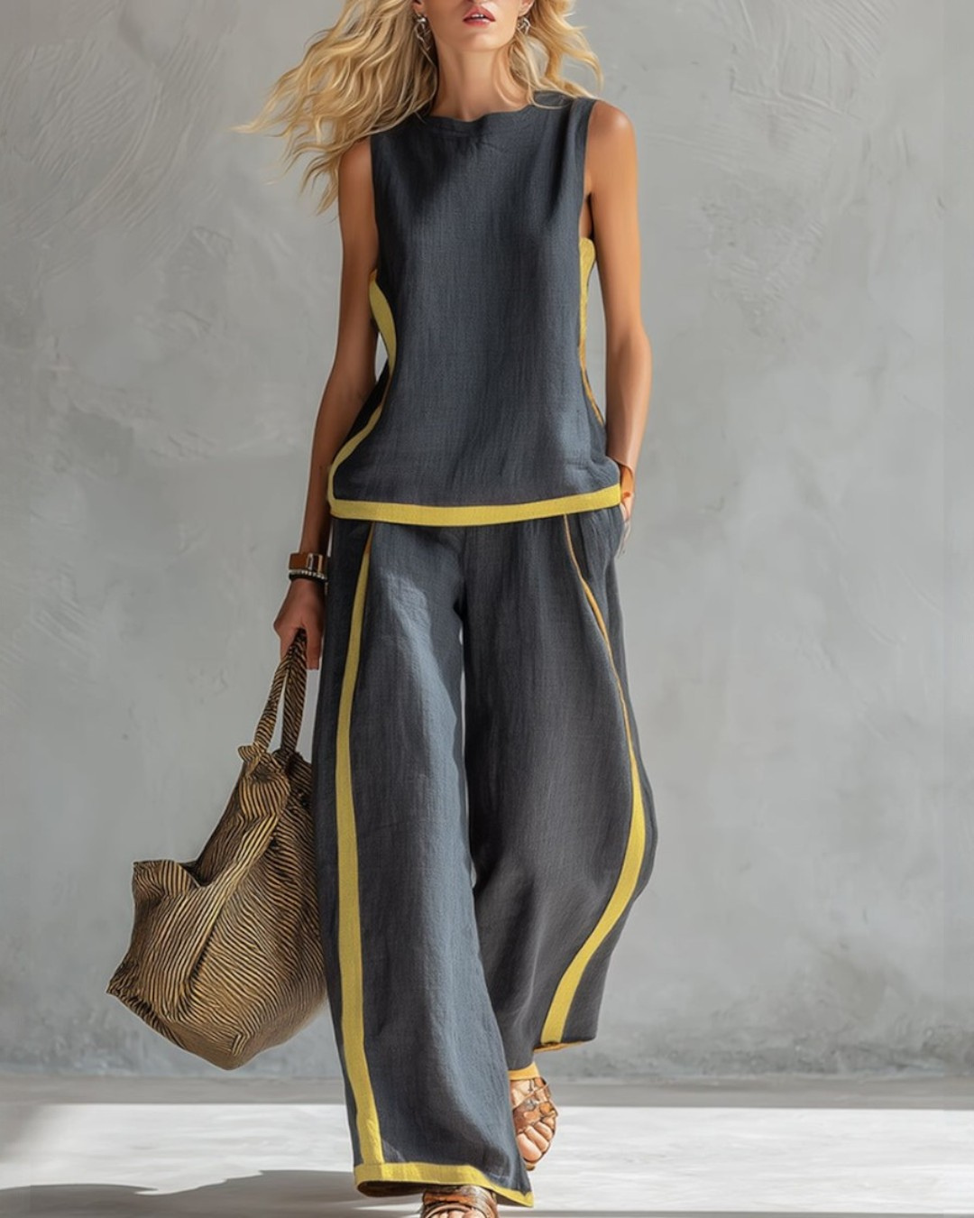 Two Piece Set Sleeveless Top Wide Leg Pants Relaxed Fit Comfortable Outfit