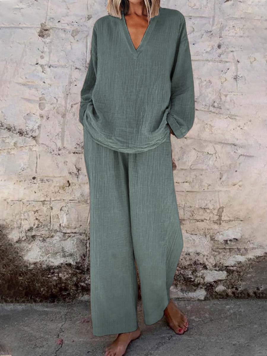 Women’s Linen Two Piece Set Breathable Comfort Loose Fit Elegant