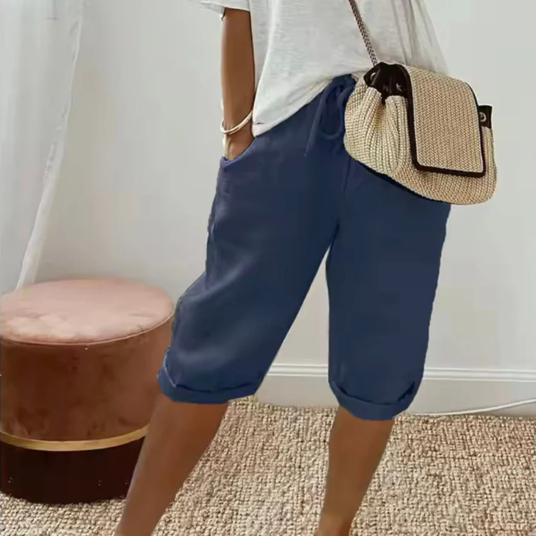 Linen Blend Capri Pants with Drawstring Waist Lightweight Summer Fit