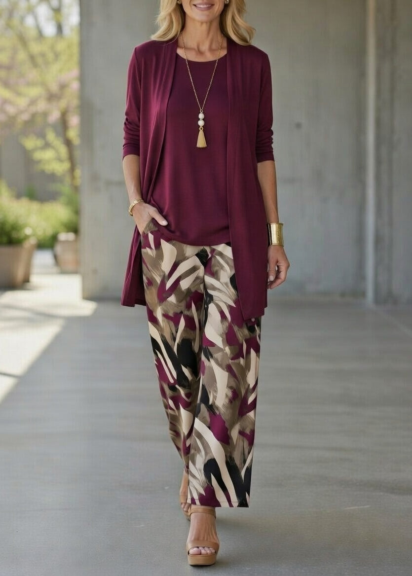 Women’s Elegant Three Piece Outfit Wide Leg Pants Set
