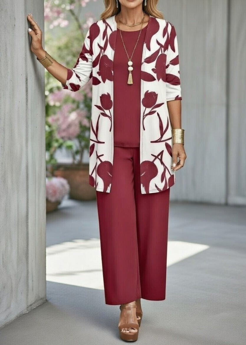 Women’s Cardigan and Pants Set Printed Knit Casual Comfort Fit