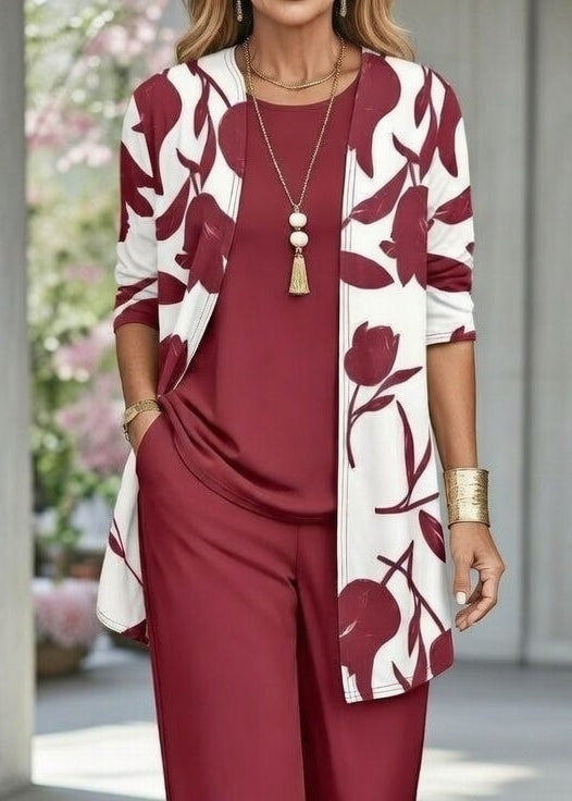 Women’s Cardigan and Pants Set Printed Knit Casual Comfort Fit