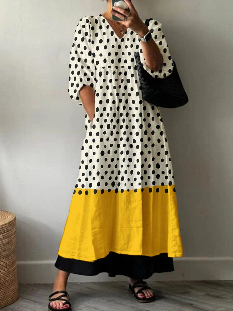 Women’s Loose Fit Polka Dot Maxi Dress V Neck Casual Summe