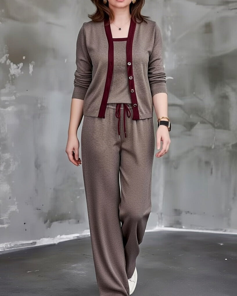 Women’s Comfortable Three Piece Knit Lounge Set Wide Leg