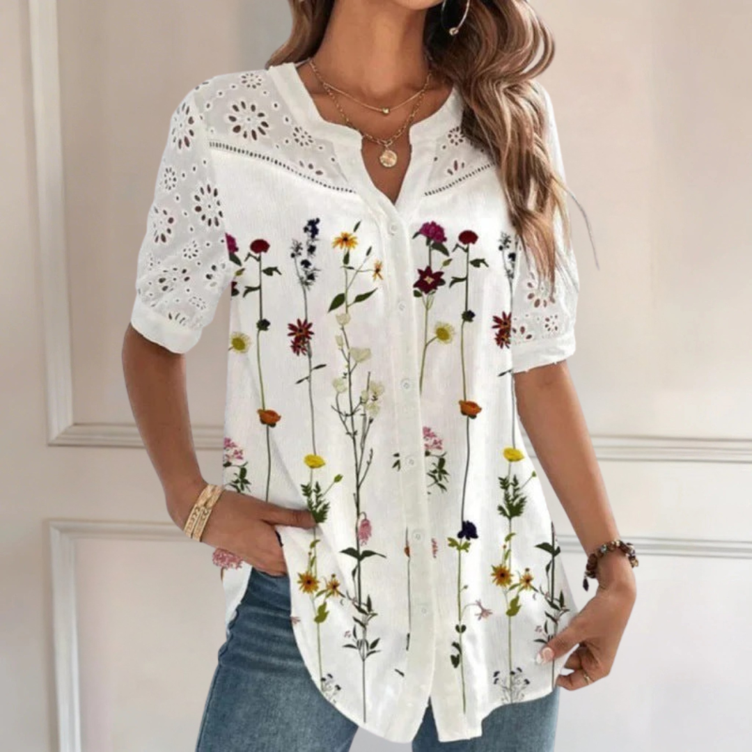 Lace Detail Blouse with Soft Floral Print