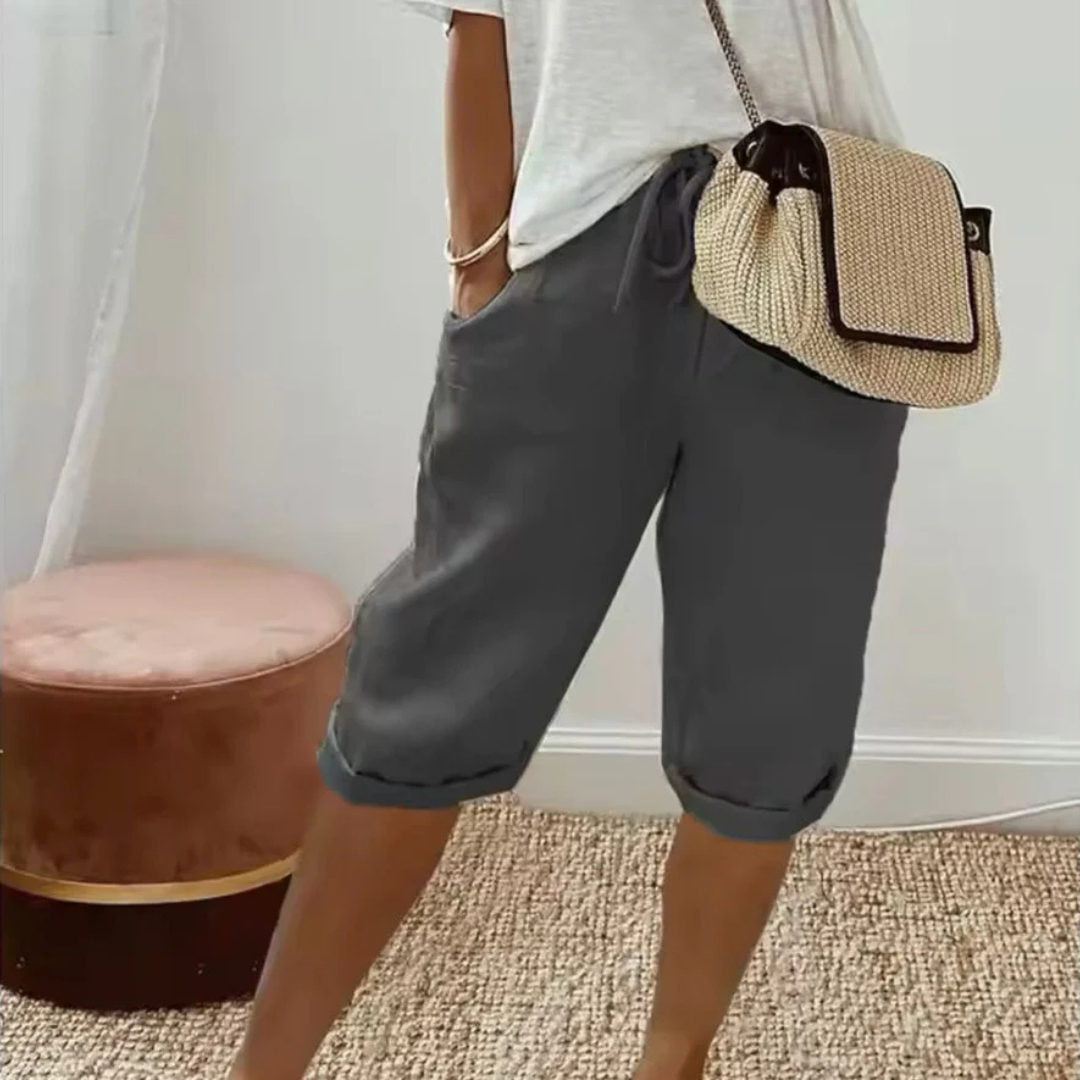 Linen Blend Capri Pants with Drawstring Waist Lightweight Summer Fit