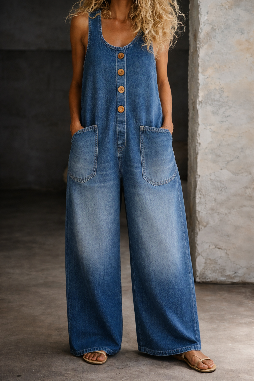 Sleeveless Jumpsuit with Relaxed Fit and Breathable Lightweight Fabric