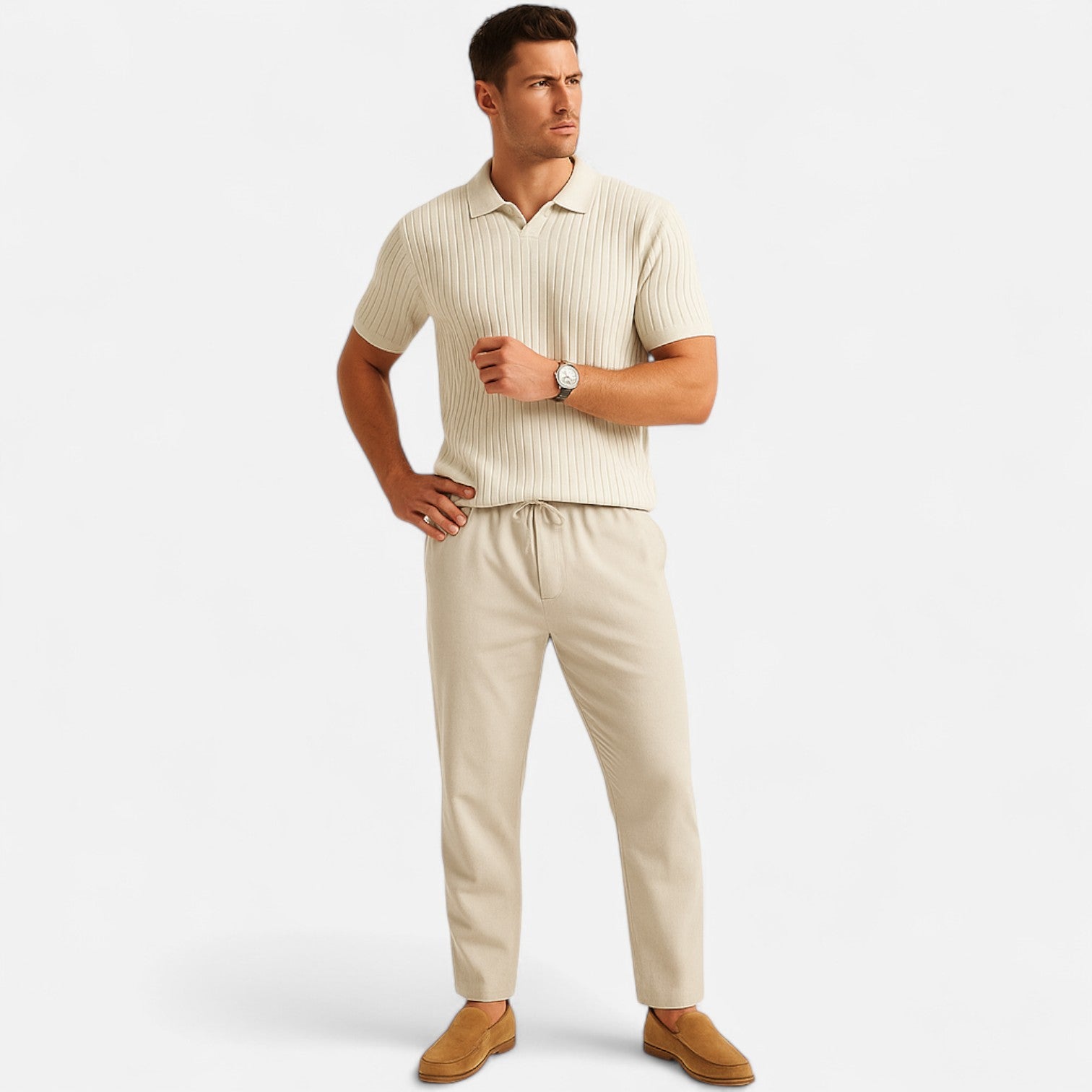 Bellanoa | Men’s Ribbed Knit Polo Shirt