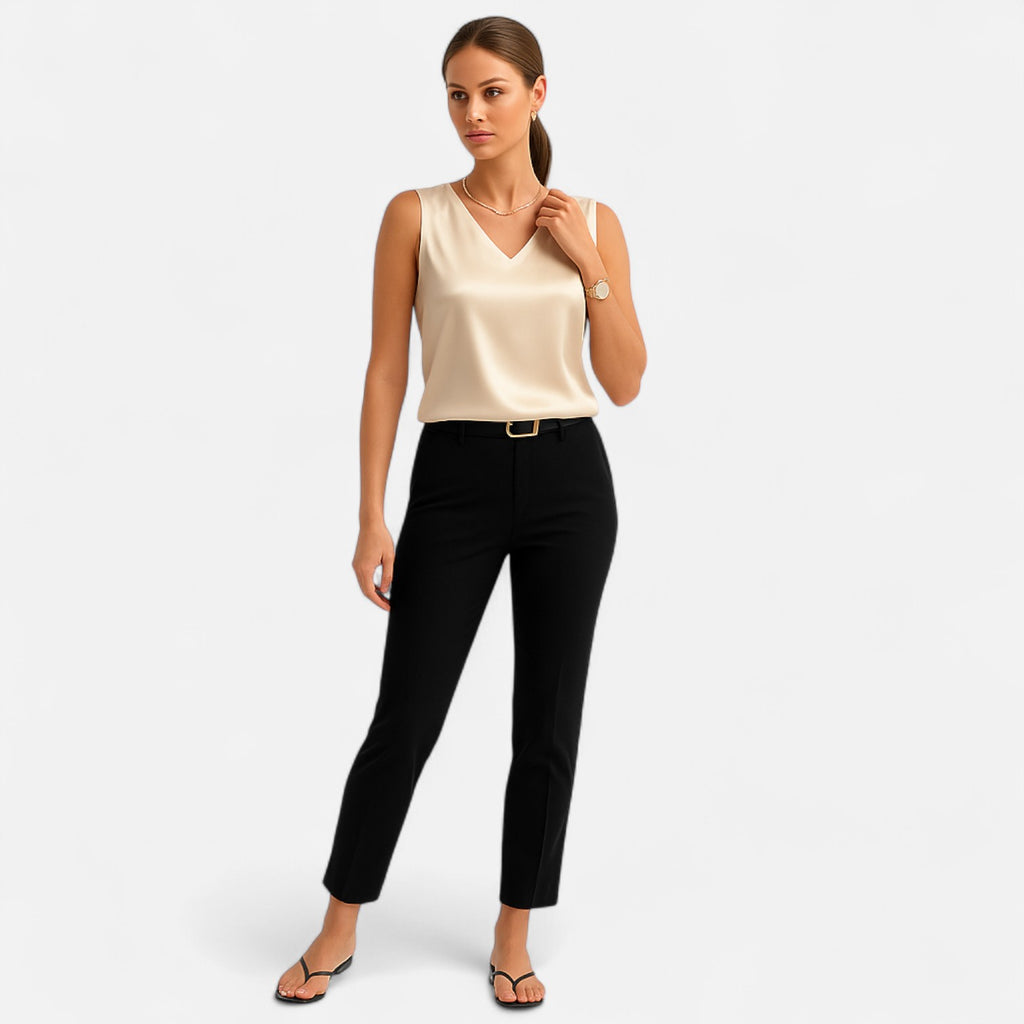 Bellanoa | Women’s Satin Vest Blouse in Refined V-Neck Cut